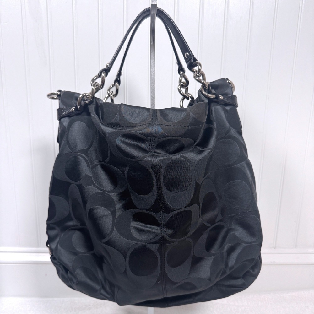 Coach Brooke Signature Sateen Hobo Bag Large Black Monogram Satchel F16619